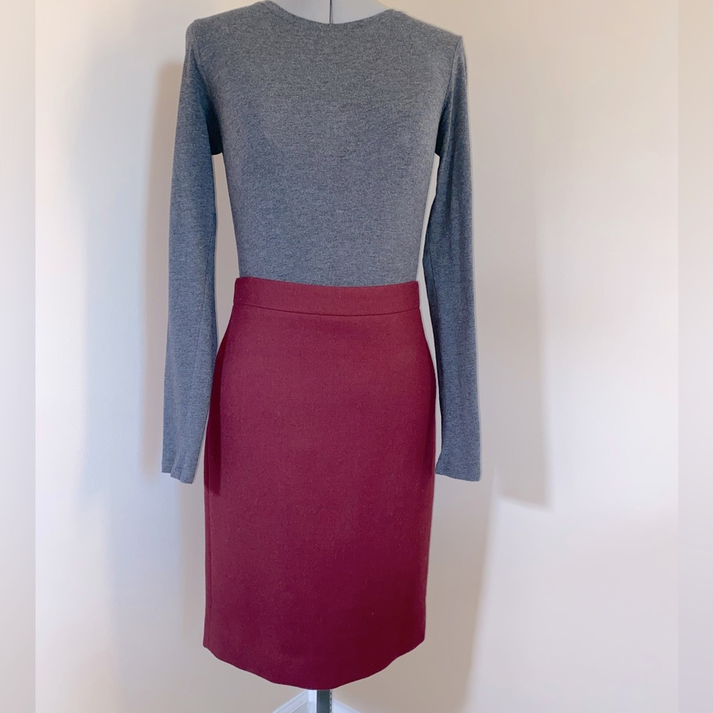 J.Crew No. 2 pencil skirt in burgundy wool. Size 2.